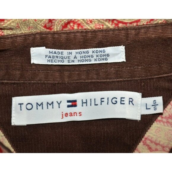 Tommy Hilfiger Ladies L Red Gold Paisley Pearl Snap Shirt Size L Holiday Western - Picture 8 of 9
